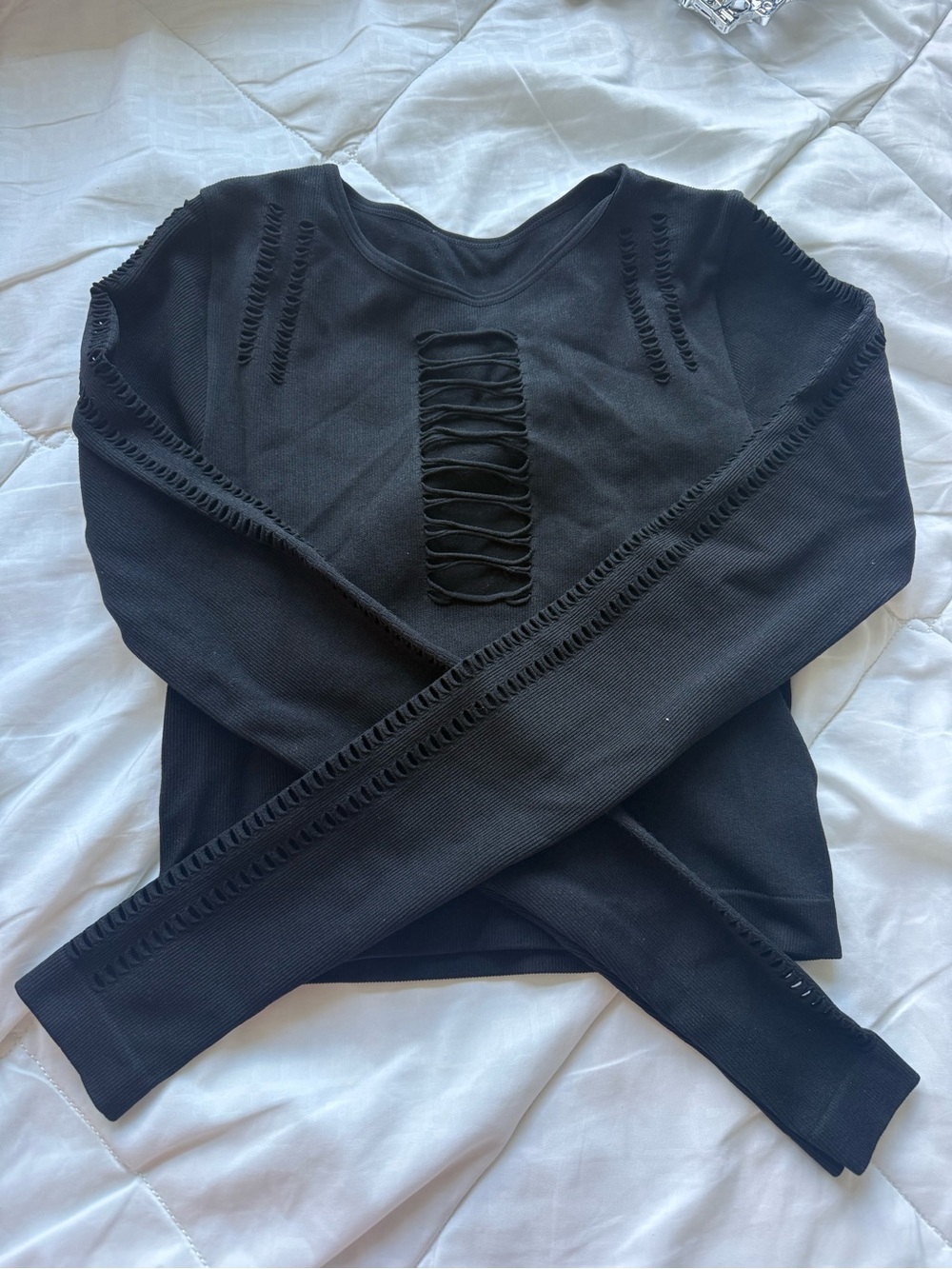 Fashion Nova Black Long-Sleeve Ladder-Cut Knit Top